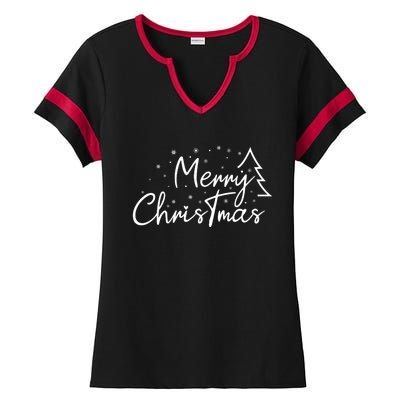 Cute Simple Merry Christmas Tree Family Matching Pajama Xmas Ladies Halftime Notch Neck Tee