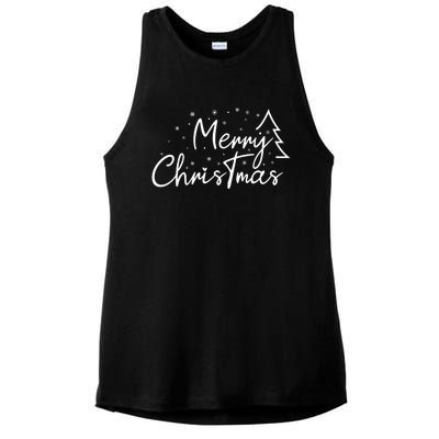 Cute Simple Merry Christmas Tree Family Matching Pajama Xmas Ladies PosiCharge Tri-Blend Wicking Tank