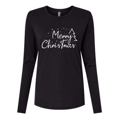 Cute Simple Merry Christmas Tree Family Matching Pajama Xmas Womens Cotton Relaxed Long Sleeve T-Shirt