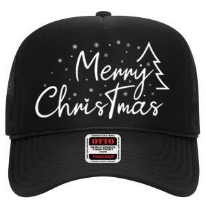 Cute Simple Merry Christmas Tree Family Matching Pajama Xmas High Crown Mesh Back Trucker Hat