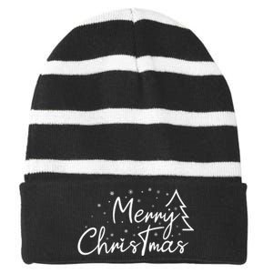 Cute Simple Merry Christmas Tree Family Matching Pajama Xmas Striped Beanie with Solid Band