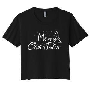 Cute Simple Merry Christmas Tree Family Matching Pajama Xmas Women's Crop Top Tee