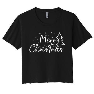 Cute Simple Merry Christmas Tree Family Matching Pajama Xmas Women's Crop Top Tee