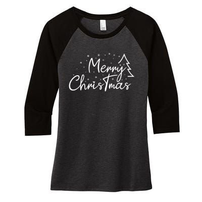 Cute Simple Merry Christmas Tree Family Matching Pajama Xmas Women's Tri-Blend 3/4-Sleeve Raglan Shirt