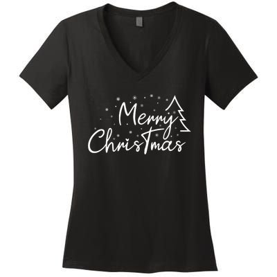 Cute Simple Merry Christmas Tree Family Matching Pajama Xmas Women's V-Neck T-Shirt