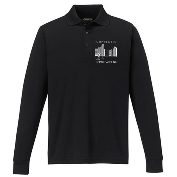 Charlotte Souvenir Men North Carolina Souvenir Music Guitar Performance Long Sleeve Polo