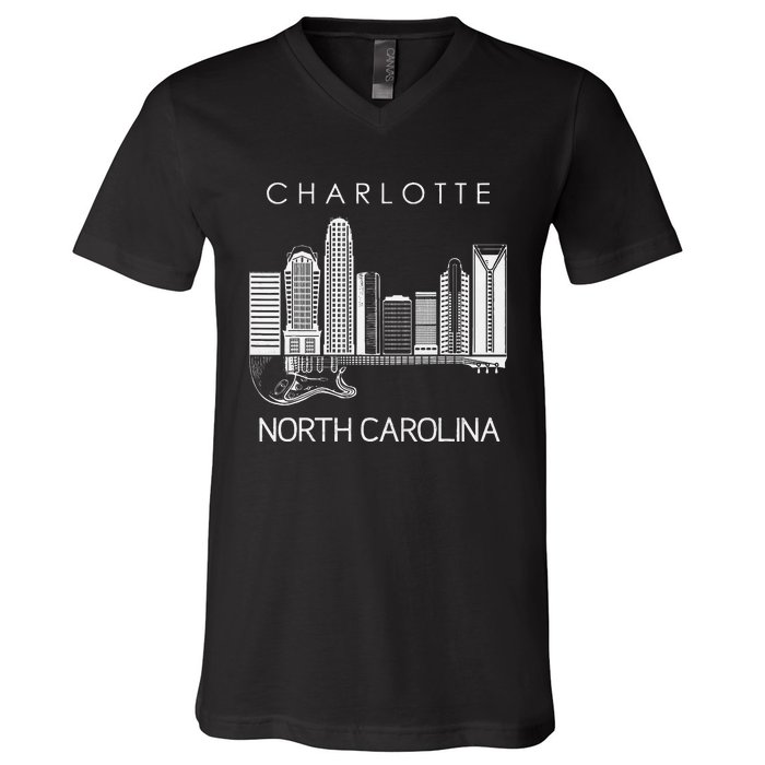 Charlotte Souvenir Men North Carolina Souvenir Music Guitar V-Neck T-Shirt