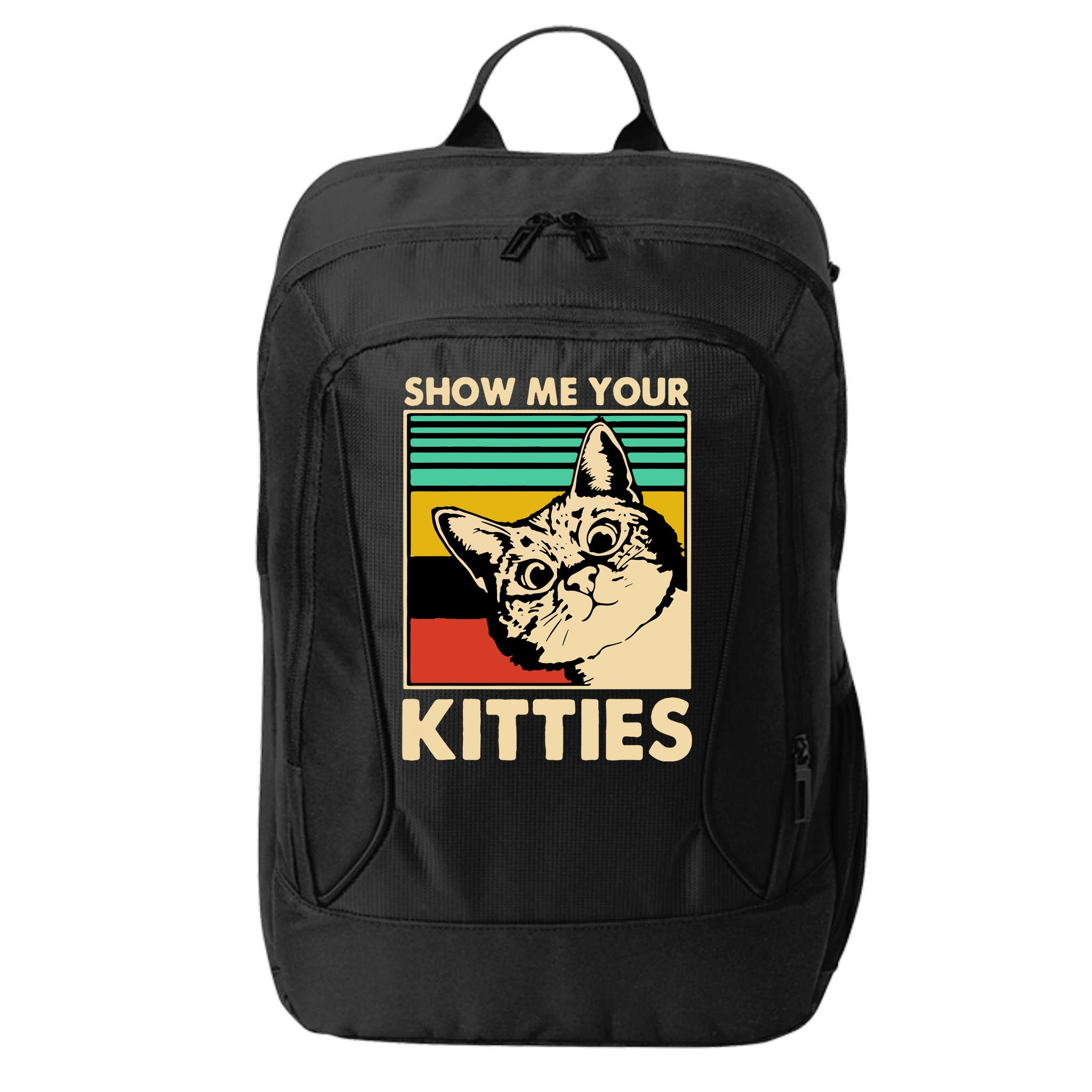 Cat Show Me Your Kitties Funny Cats Lover Vintage City Backpack