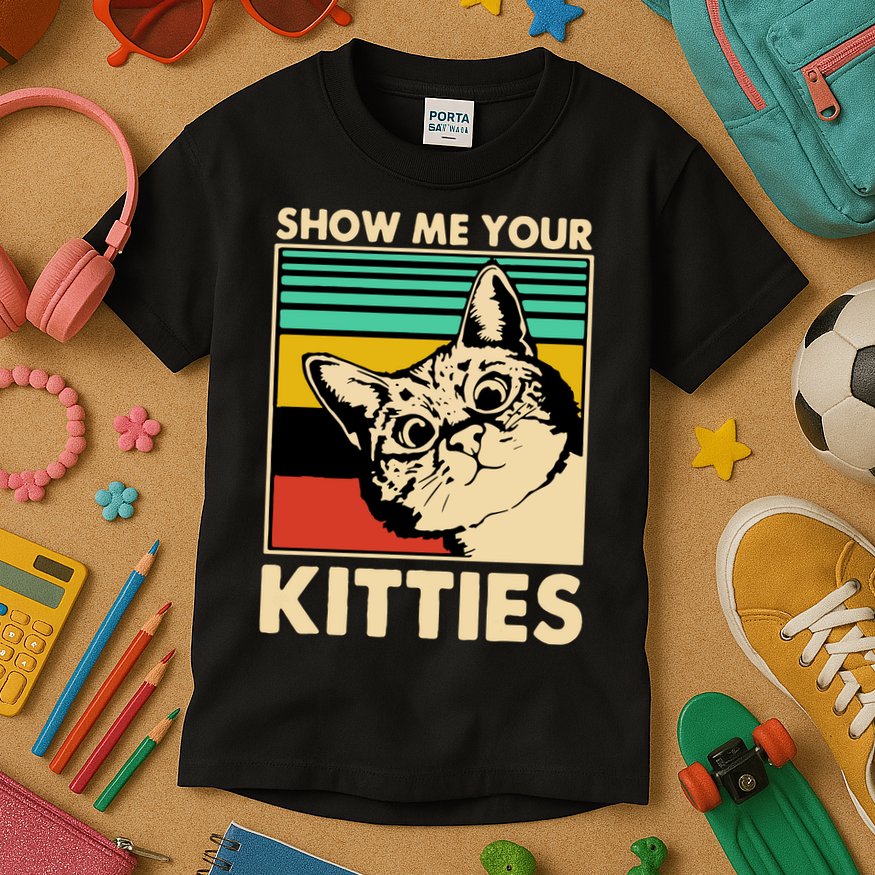 Cat Show Me Your Kitties Funny Cats Lover Vintage Kids T-Shirt