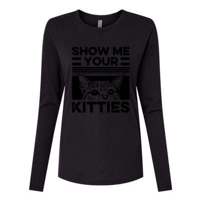 Cat Show Me Your Kitties Version 2 Funny Vintage Womens Cotton Relaxed Long Sleeve T-Shirt