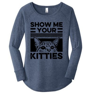 Cat Show Me Your Kitties Version 2 Funny Vintage Women's Perfect Tri Tunic Long Sleeve Shirt