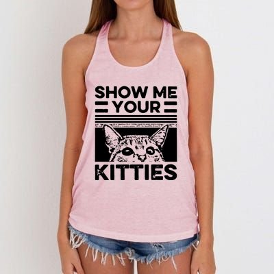 Cat Show Me Your Kitties Version 2 Funny Vintage Women's Knotted Racerback Tank