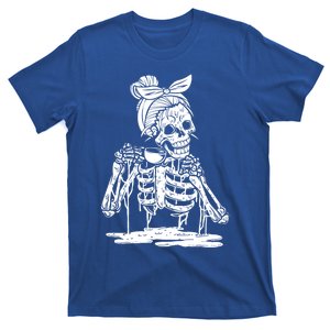 Caffeinated Skeleton Messy Bun Coffee Lover Skull Halloween Gift T-Shirt