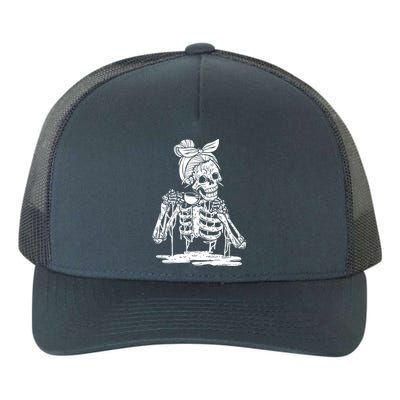 Caffeinated Skeleton Messy Bun Coffee Lover Skull Halloween Gift Yupoong Adult 5-Panel Trucker Hat