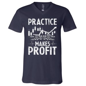 Crypto Stock Market Trader Practice Makes Profit V-Neck T-Shirt