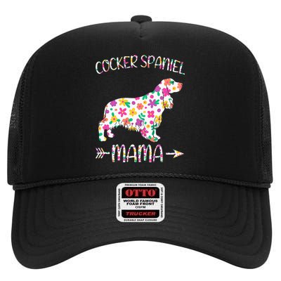 Cocker Spaniel Mama Floral Dog Mom Mothers Day High Crown Mesh Back Trucker Hat