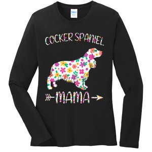 Cocker Spaniel Mama Floral Dog Mom Mothers Day Ladies Long Sleeve Shirt