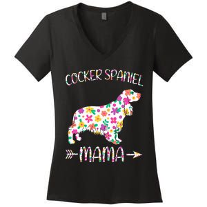 Cocker Spaniel Mama Floral Dog Mom Mothers Day Women's V-Neck T-Shirt