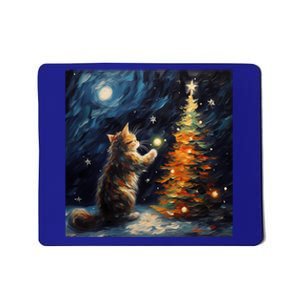 Cute Starry Night Christmas Kitty Kitten Xmas Tree Novelty Gift Mousepad