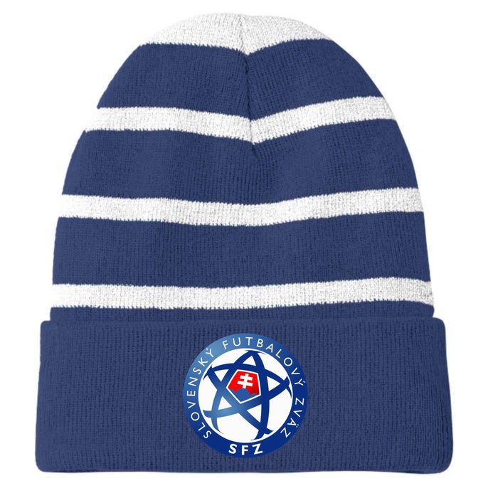 Cool Slovakia National Football Soccer Team Art Logo Striped Beanie with Solid Band