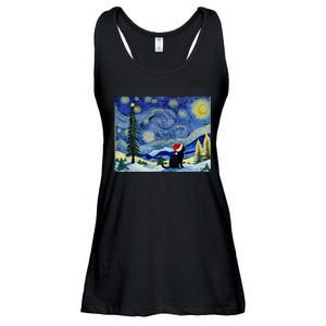 Cat Starry Night Van Gogh Christmas Black Cats Lover Ladies Essential Flowy Tank