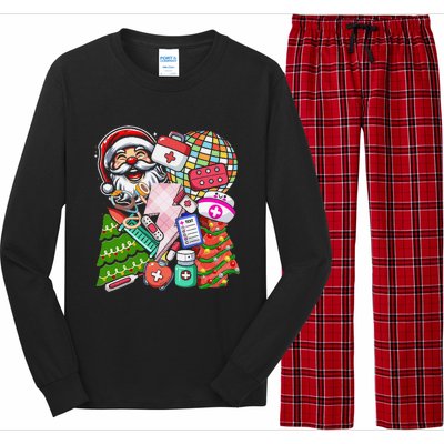 Christmas Santa Nurse Disco Ball Rn Cna Icu Med Surg Picu Long Sleeve Pajama Set