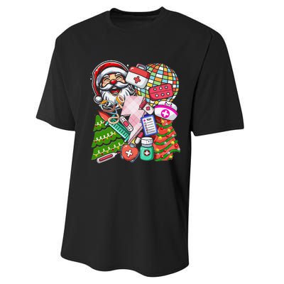 Christmas Santa Nurse Disco Ball Rn Cna Icu Med Surg Picu Performance Sprint T-Shirt