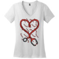 Christmas Stethoscope Nurse Xmas Nursing Scrub Top Women Women's V-Neck T-Shirt