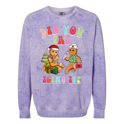 Christmas School Nurse Xmas Did You Try Icing It Gingerbread Colorblast Crewneck Sweatshirt