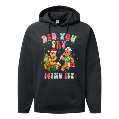 Christmas School Nurse Xmas Did You Try Icing It Gingerbread Performance Fleece Hoodie