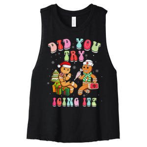 Christmas School Nurse Xmas Did You Try Icing It Gingerbread Women's Racerback Cropped Tank