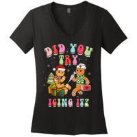 Christmas School Nurse Xmas Did You Try Icing It Gingerbread Women's V-Neck T-Shirt