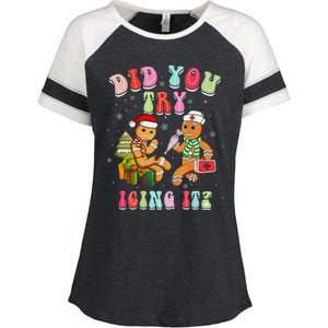 Christmas School Nurse Xmas Did You Try Icing It Gingerbread Enza Ladies Jersey Colorblock Tee