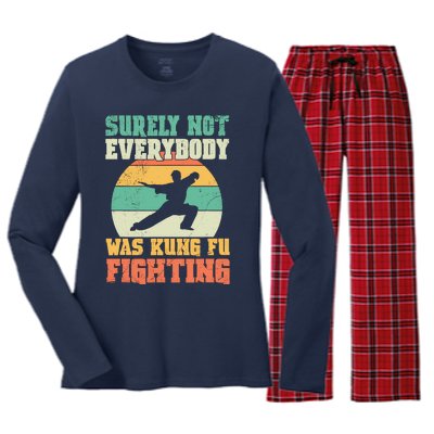 Cool Surely Not Everybody Was Kung Fu Fighting Vintage Retro Women's Long Sleeve Flannel Pajama Set 