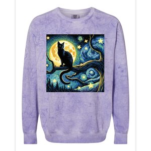 Cat Starry Night Cat Van Gogh Cat Art Funny Cat Colorblast Crewneck Sweatshirt