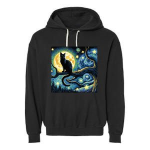 Cat Starry Night Cat Van Gogh Cat Art Funny Cat Garment-Dyed Fleece Hoodie