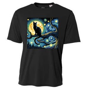 Cat Starry Night Cat Van Gogh Cat Art Funny Cat Cooling Performance Crew T-Shirt