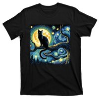 Cat Starry Night Cat Van Gogh Cat Art Funny Cat T-Shirt