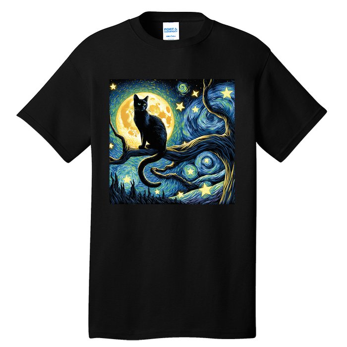 Cat Starry Night Cat Van Gogh Cat Art Funny Cat Tall T-Shirt