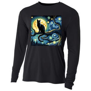 Cat Starry Night Cat Van Gogh Cat Art Funny Cat Cooling Performance Long Sleeve Crew