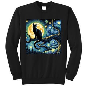 Cat Starry Night Cat Van Gogh Cat Art Funny Cat Tall Sweatshirt