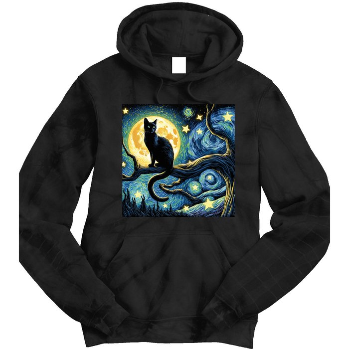 Cat Starry Night Cat Van Gogh Cat Art Funny Cat Tie Dye Hoodie