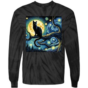 Cat Starry Night Cat Van Gogh Cat Art Funny Cat Tie-Dye Long Sleeve Shirt