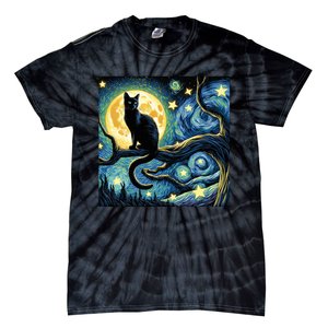 Cat Starry Night Cat Van Gogh Cat Art Funny Cat Tie-Dye T-Shirt