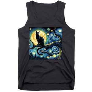 Cat Starry Night Cat Van Gogh Cat Art Funny Cat Tank Top