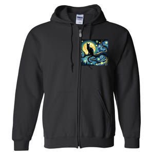 Cat Starry Night Cat Van Gogh Cat Art Funny Cat Full Zip Hoodie