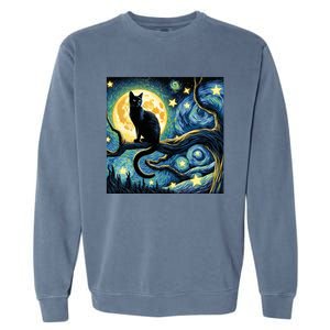 Cat Starry Night Cat Van Gogh Cat Art Funny Cat Garment-Dyed Sweatshirt