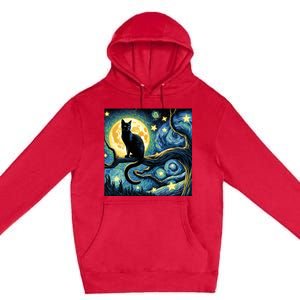 Cat Starry Night Cat Van Gogh Cat Art Funny Cat Premium Pullover Hoodie