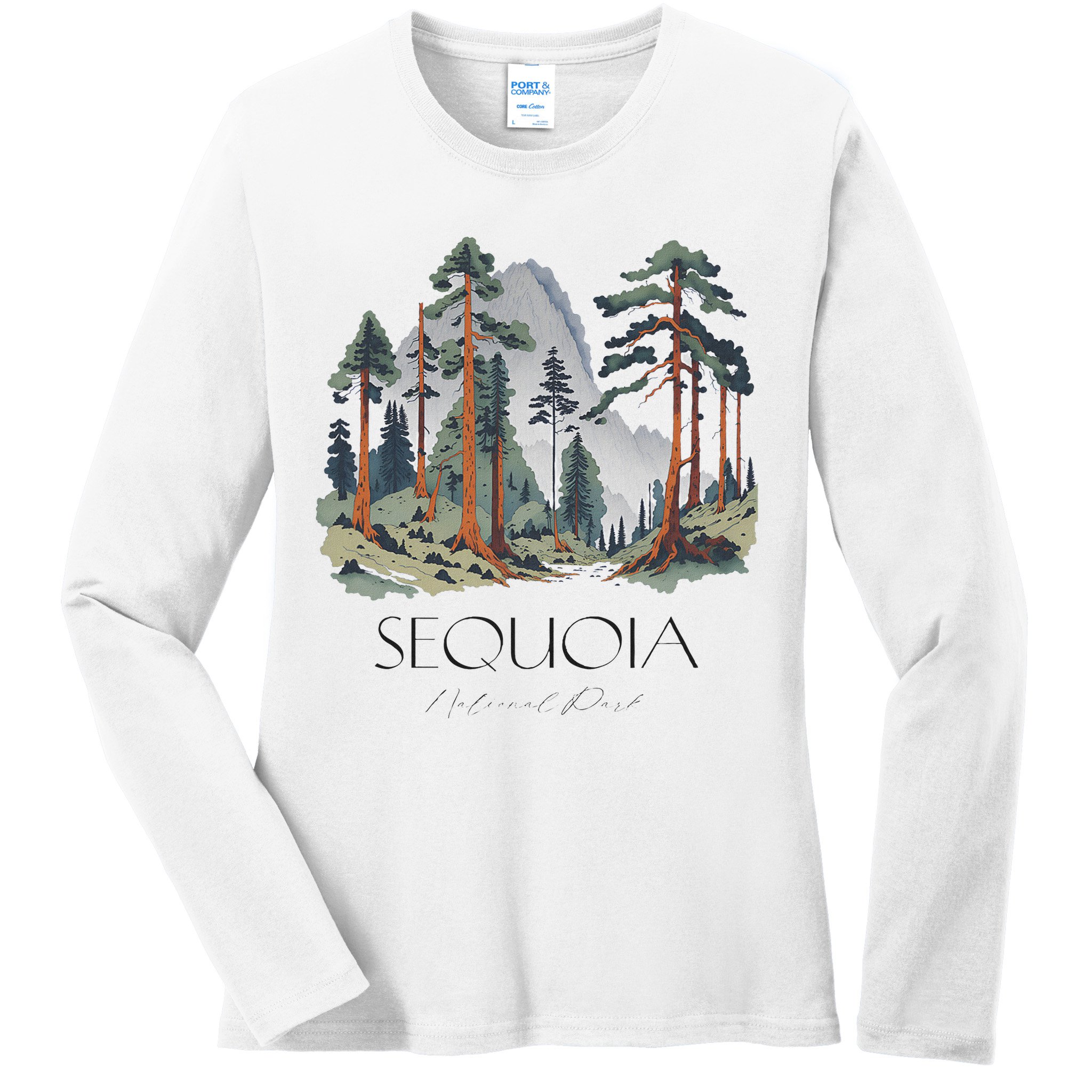 Cool Sequoia National Park Hiking Watercolor Ladies Long Sleeve Shirt