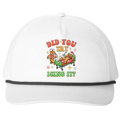 Christmas School Nurse Xmas Did You Try Icing It Gingerbread Snapback Five-Panel Rope Hat